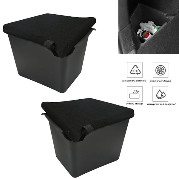 2 st Rear Trunk Organizer Sidolagringspaket med Lock Tilläggsförvaringslåda Fack Ersättning för Tesla Model Y 2020‑2022