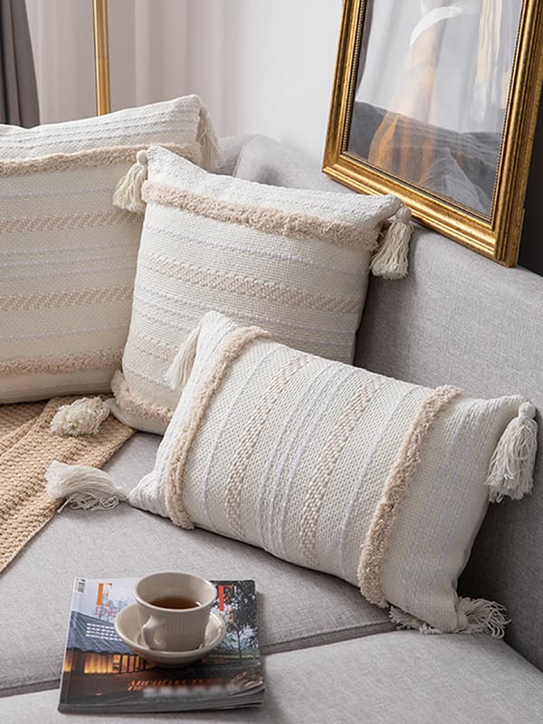 Texturerat randigt kuddfodral, multi-texturerad design för soffa sovrum, 45x45cm neutral accent kuddöverdrag med dold dragkedja och söt