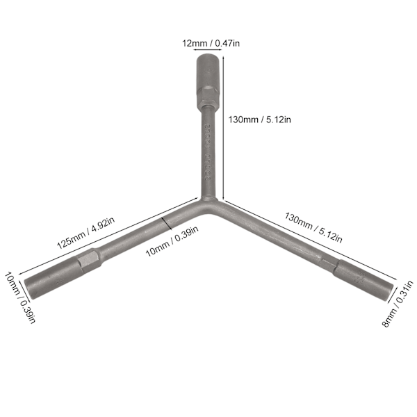 Y-Formet 3-Vejs Sokkel Hex Nøgle 8mm 10mm 12mm Hård Metal Legering til Køretøjs- og Cykelreparation