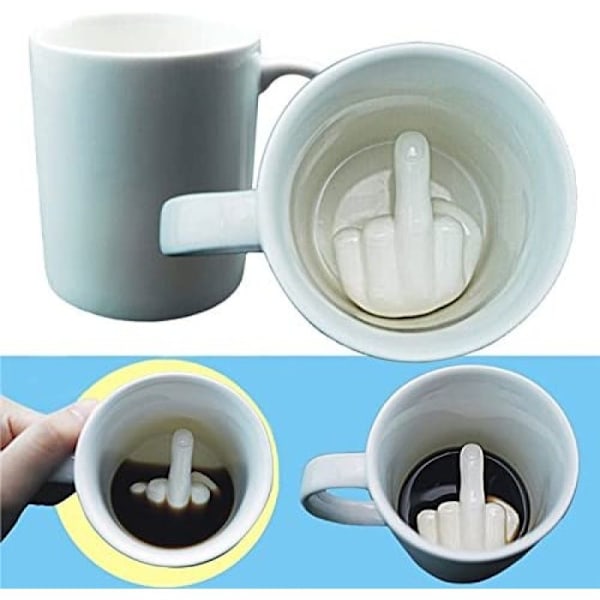 Överraskning inuti, Keramisk Långfinger Mugg: En humoristisk tolkning av en klassisk kaffekopp