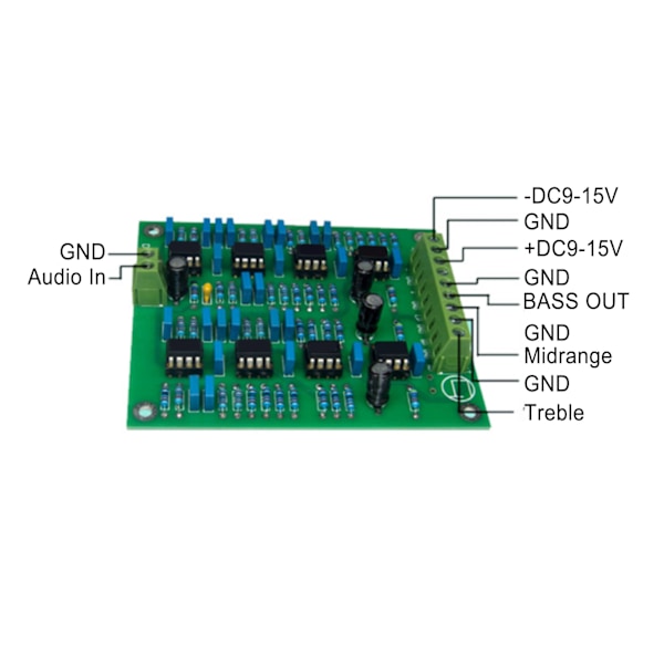 Förförstärkarmodul DIY-kit 3-kanalsutgång NE5532 Op Amp Dubbel DC9-15V -24dB Okt