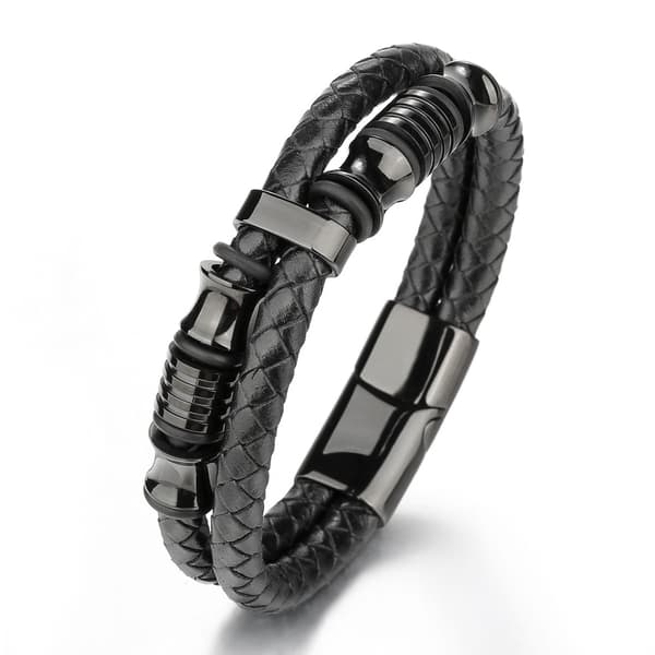 Læderarmbånd til Mænd Sort | Magnetisk Stållås