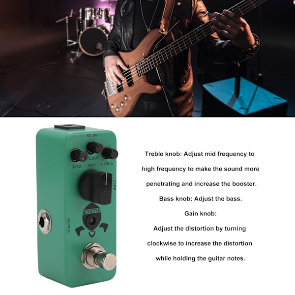 Elektrisk Gitarr Effektpedal Rattjustering Gain Distortion Gitarrpedal Ersättning Grön DC 9V