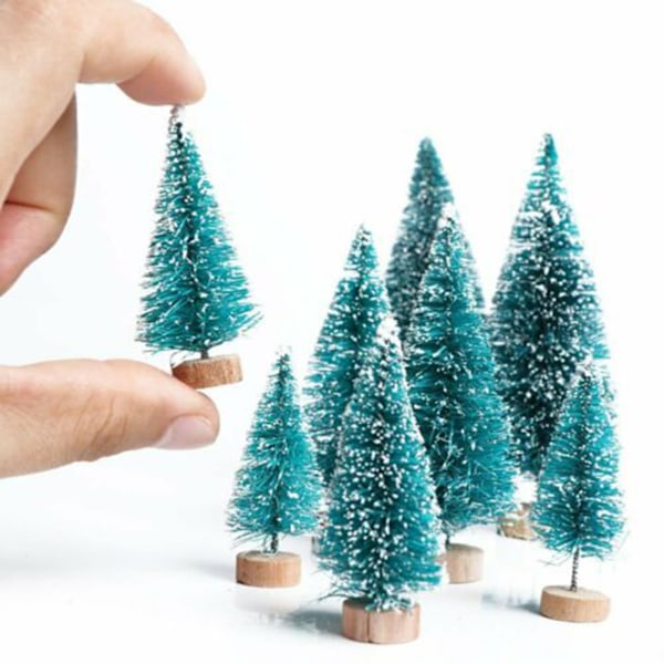 12 st Mini Sisal Julgranar Ornament Snö Frost Litet Tallträd Juldekor