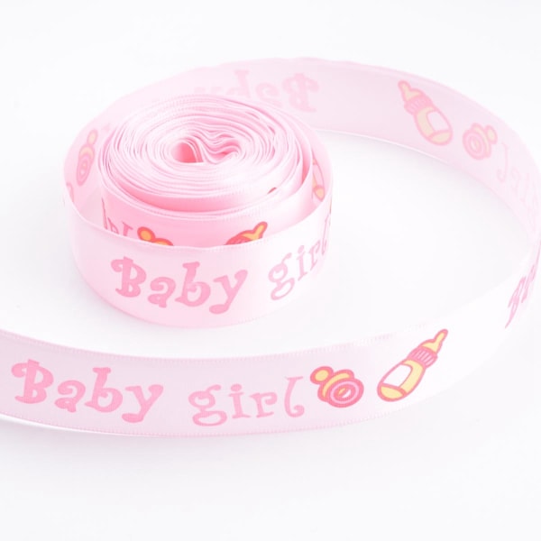 25mm 10 meter Baby Girl Trykt Bånd for DIY Babyshower Dekorasjon Gaveinnpakking (Rosa)