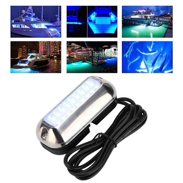 Blå 27LED undervannslys 74LM Lyssterk akterlys IP68 Vanntett rustfritt stål skall for marinebåt