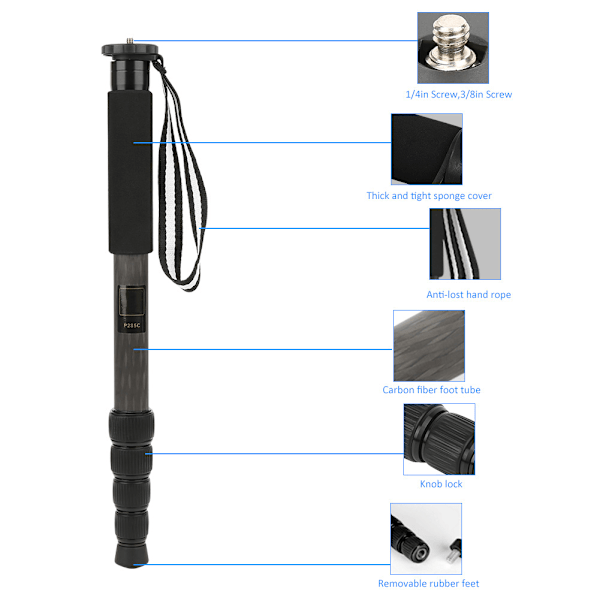 P285C Hiilikuitu Monopodi SLR 5 Osastoa Kompakti Kannettava Kameran Jalustan Pallopäälle