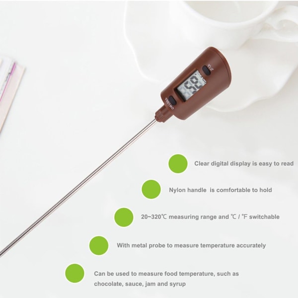 Digital Termometer med Display och Slickepott, Flexibel Design Lämplig För Direktavläsning Vid Godistillverkning, Kombinerar Slickepott och Termometer