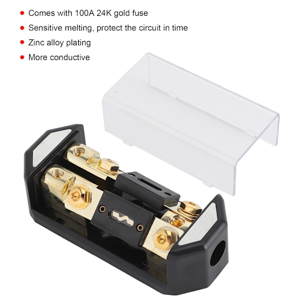 2-vägs 100A Säkringshållare Box 1x0GA In 2x4GA Ut Distributionsblock för Bilstereo Ljudmodifiering