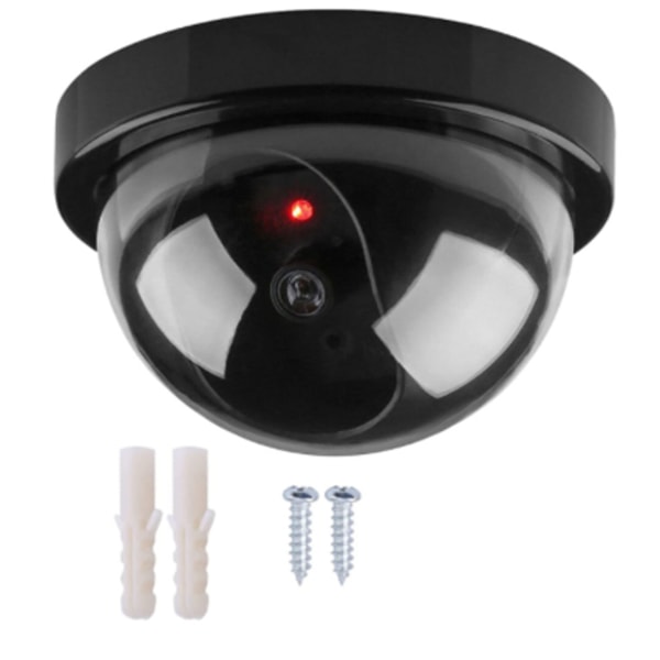 (2 Packs, Black)Dummy Fake Security CCTV Dome Camera with Flashing Red LED Light with Security Alert Sticker Decals (SD-2)