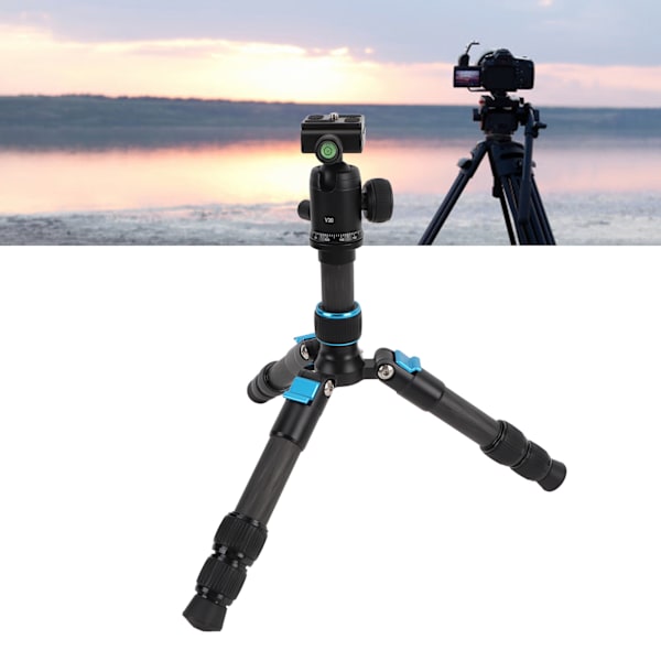 Bordsstativ Kamera Kolfiber Utdragbart 1/4 Tums Skruvhål med 360° Kulhuvud för Arca QR-platta Vattenpass Mini DSLR Kamerastativ
