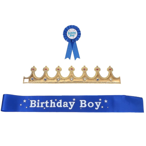 3Pcs Birthday King Crown Sash For Boys