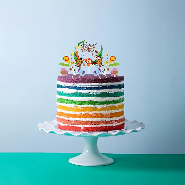 Safariinspirerade Cupcake-dekorationer, Klara Färger, Exotiska Djur Tårtdekorationer Inklusive Lejon Elefanter, Giftfria, Lämpliga för Födelsedagstårtor,