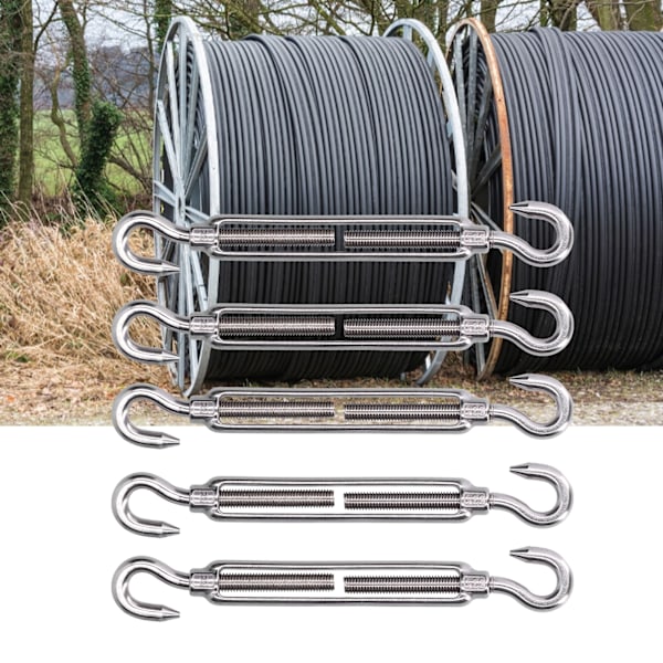 5 stk. Strammeskruer med krok og krok, Wire Rope Tension, 304 rustfritt stål, Skygge Seil Hardware M4