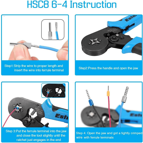 Hexagonal Crimper för pålitliga anslutningar, Hexagonal Spärrcrimptång Trådändhylsor Terminaler Kit, 0,5-10,00 mm² AWG 22-10 Tråd Isolerad, Ergonomisk