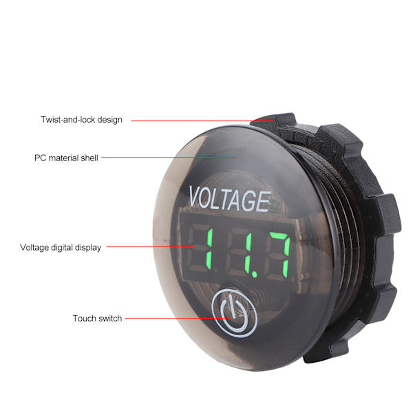 Universal LED DC Digital Voltmeter Spänningsmätare Bilbatteri Mätare 12‑24V Med Tryckknapp Grön