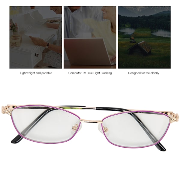 Violetit Kehykset Ikääntyneille Bifokaali Lukulasit Kannettavat Sinisen Valon Suodattavat Presbyopia Lasit (+150)