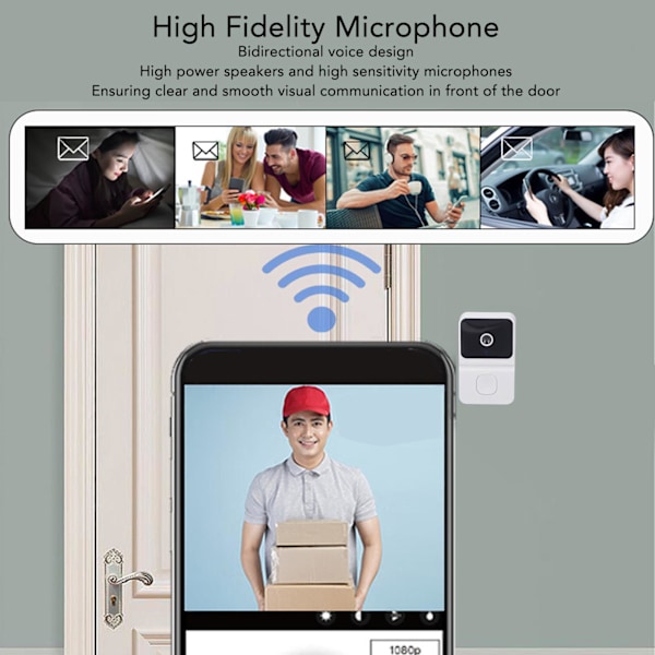 1080P Smart Trådløs Videodørklokke Kamera Smart Wifi Videodørklokke M1 Bidirektionel Stemmedørklokke med Klokkesignal Nattesyn HD Bredvinkel Linse Cloud