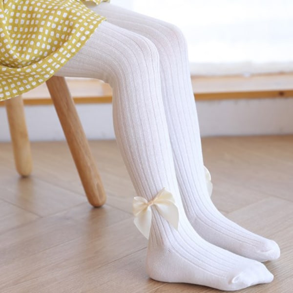 Flickleggings Strumpbyxor Varma Supermjuka Andningsbara Flickstrumpbyxor med Rosettdekor för Vår Höst Vit XL (Rekommenderas 115‑125cm /