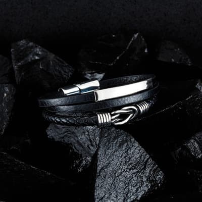 Flettet læderarmbånd til mænd - Ægte læderarmbånd