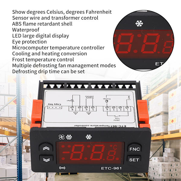 Digital Frystemperaturregulator Extern Fahrenheit Celsius Växlingsbar Kylskåpsavfrostning Kalibrerings Termostat 230VAC