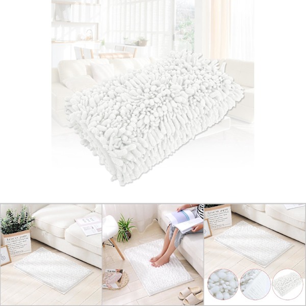 Chenille Anti-slip Vandabsorberende Skridsikker Måtte Badeværelse Stue (Hvid)