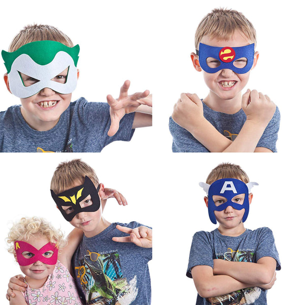 Superheltemasker til børnefest (32 pakker) filt og elastisk - Superhelte fødselsdagsmasker med 32 forskellige typer perfekt til børn