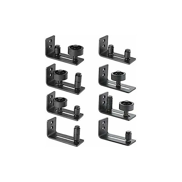 Tystgående Skjutdörrsgolvstyrning för Ladugårdsdörr, Stålbas med Pulverlackerad Finish, Justerbara Rullar, Platt Botten Design, Väggmonterad Hårdvara,