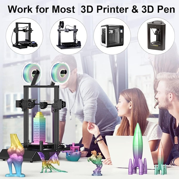 1,75 mm 3D-skrivare PLA Filament Regnbågsgradient Färg Skrivarfilament för ANYCUBIC 200g