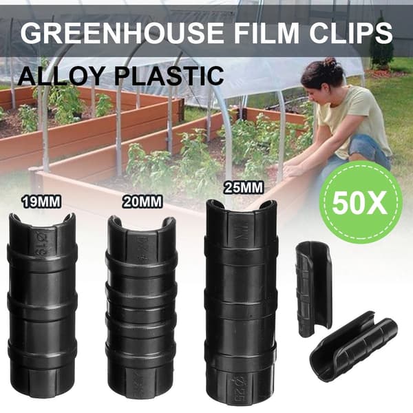 50 stk. 20 mm ABS drivhus snap rørklemmer, sorte clips til havefilm