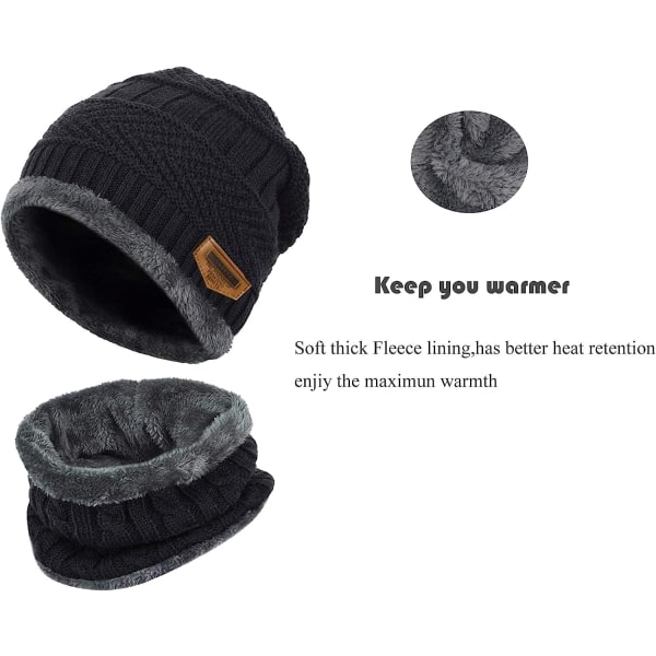 Kinder Wintermütze Beanie Hut mit Schal Set Slouchy Strickmütze