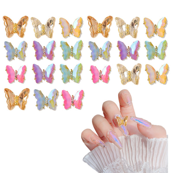 21 stk 3D Butterfly Nail Charms Crystals Clear Diamond