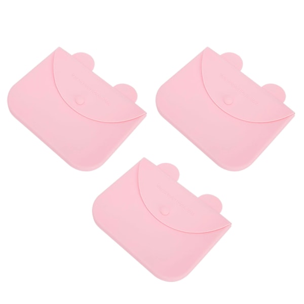 3 st Munskyddsförvaringsväska Bärbar Dammtät Återanvändbar Silikon Organizer Fodral för Utomhusbruk Rosa