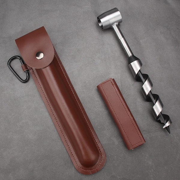 Mångsidigt överlevnadsverktyg för hantverk, högkvalitativ stål Bushcraft Auger Drill, äventyrsredo portabilitet för utomhus Bush Craft, äkta kohud