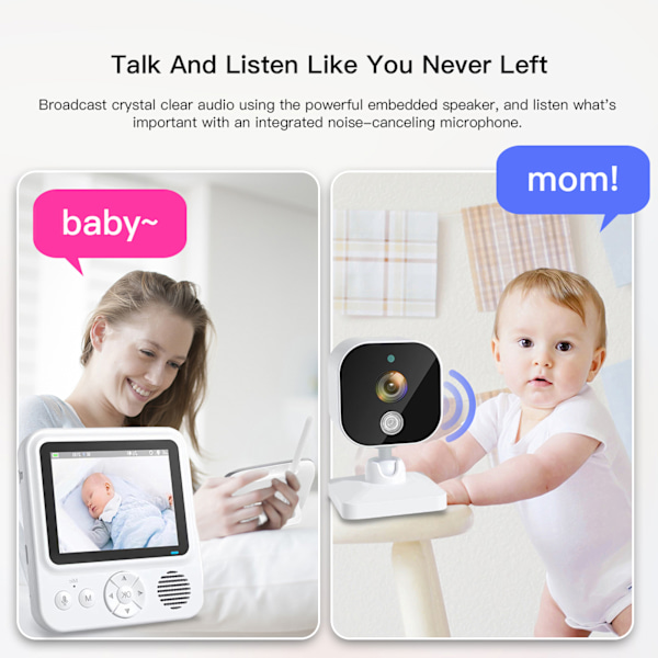 Smart Baby Monitor Trådløs Bidirektionel Tale Amningstimer Nattesyn Baby Monitor Kamera til Baby Gråd Foder EU Stik 100‑240V