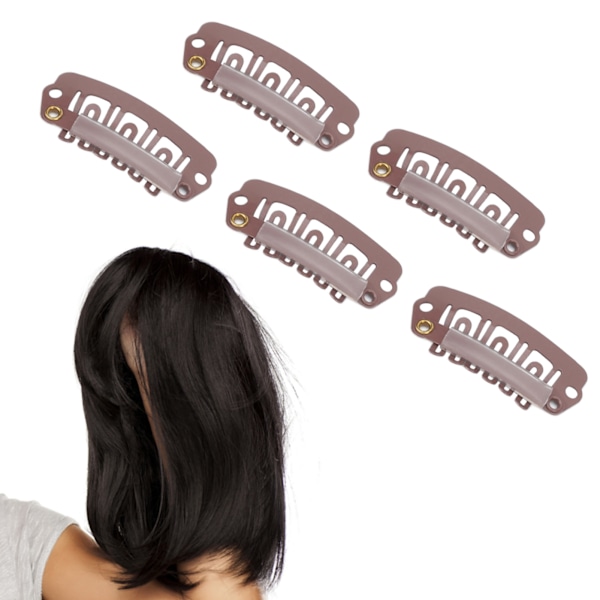 50 stk 6-tanners wig-klips metall rustfritt stål hårklemmer for parykk hårforlengelse brun
