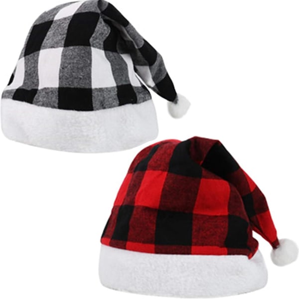 2 Pack Christmas Plaid Santa Hat Pehmoiset joulupukin hatut