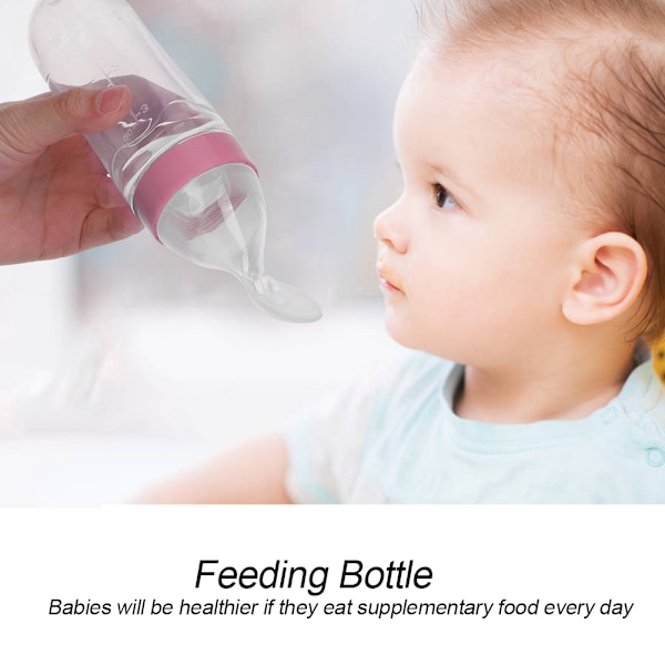 90ml Silikon Baby & Toddler Foderflaske med Ske Spædbarnsmad Grød Squeezer Feeder Pink