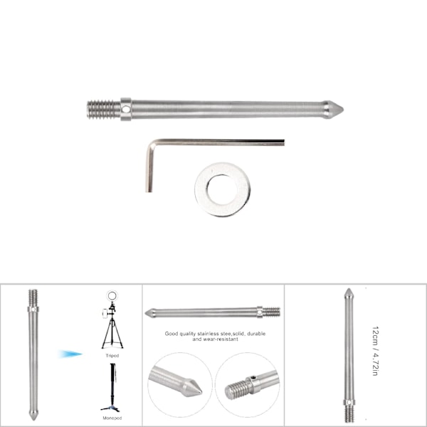 Metal Spike Mount til Tripod Monopod med 3/8 tommer Skruegevind Kamera Tilbehør (12cm)