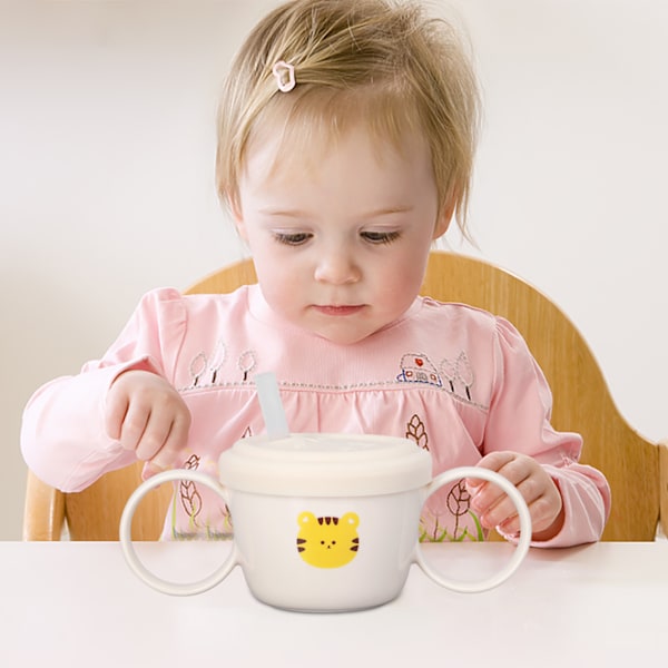 Baby Lärande Drickskopp 200mL Cartoon Djurtryck Silikon Träning Koppen Binaural Sugrör Sippy Koppen Baby Koppen för Mjölk Tiger