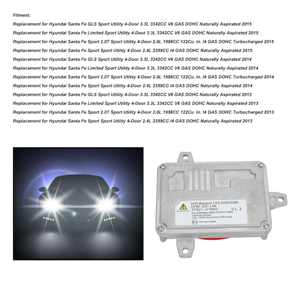 12V HID-ballast i aluminiumlegering 3T921‑01B80 Xenon-lampe styreenhet erstatning for Hyundai Santa Fe 2013‑2015