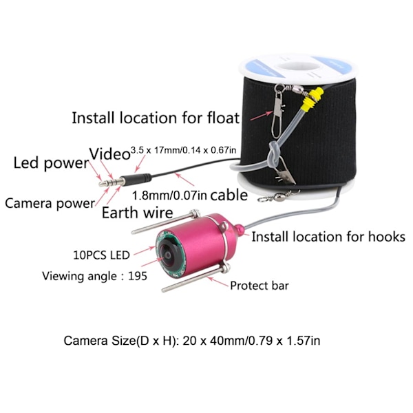 4,3 tommers HD undervannsfiskekamera TFT fargeskjerm 1200TVL 10LEDer IP68 vanntett infrarødt nattseende 15 meter/16,4 yard kabel