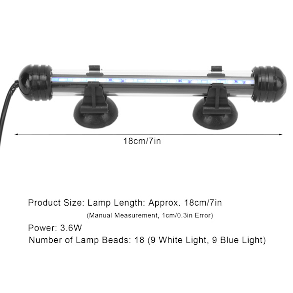 Akvarielampe Vandtæt Fiskekumbelysning med LED-lys 3 Tilstande Dæmpbar 100‑240VAU Stik 18CM
