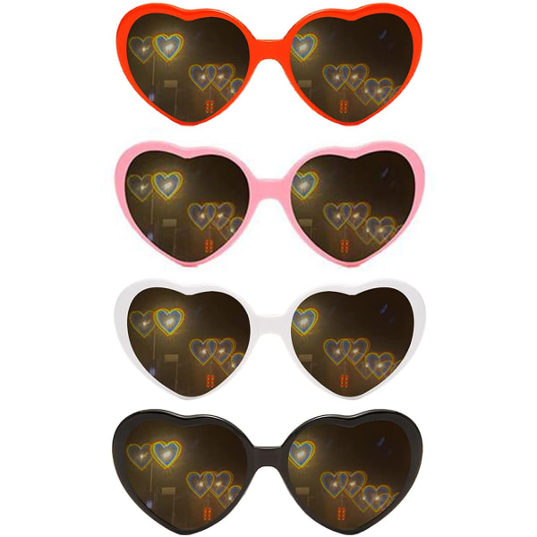 4kpl Heart Effect Diffraction Glasses, 3D Heart aurinkolasit että