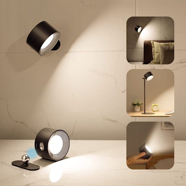 Eleganta LED-vägglampor, uppladdningsbart batteri för smidig installation, magnetisk bas säkerställer flexibilitet, mångsidiga monteringsalternativ för