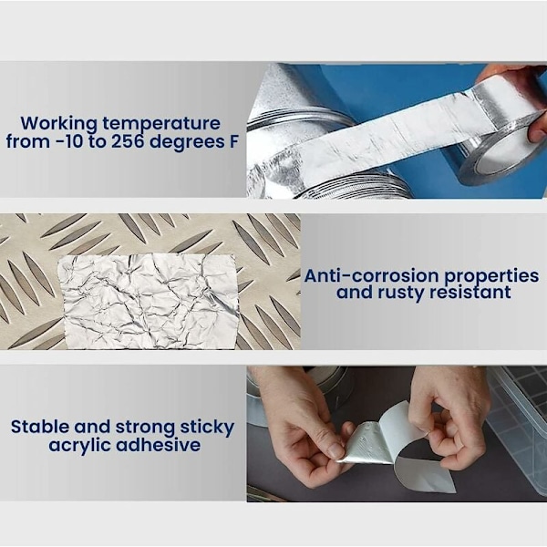 Aluminiumfolietejp, flexibel användning för kanalsystem & tätning, isolerande självhäftande metalltejper för kök, bilar och byggprojekt, silver (2\"