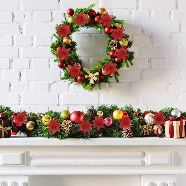 24 stk. Glitter Julestjerne Juletrepynt Juleblomstdekor Ornament