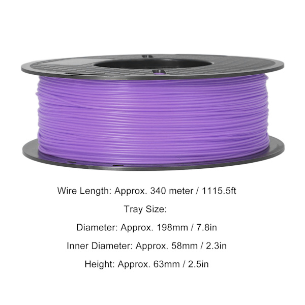 PLA 1.75mm Filament Høj Præcision Røgfrit 3D Printer Filament Trykning Forbrugsvarer 1kg Lilla