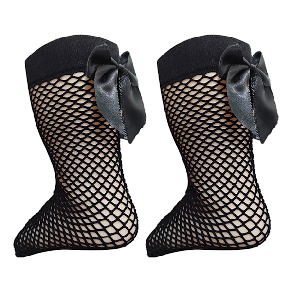 Flicksockor med rosett, fisknätsdesign, söta, mjuka, ventilerande, mellanhöga för barn 3 till 12 år