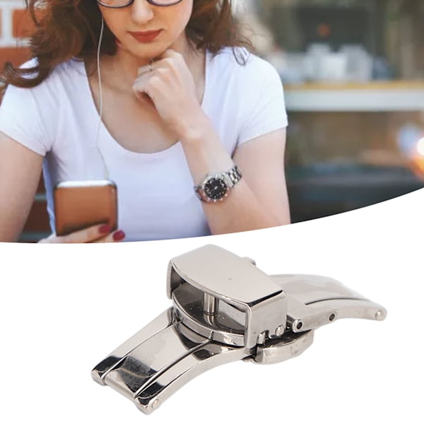 Silverfärgad Rostfritt Stål Armbandslås med Hög Finish Ergonomisk Armbandslås Ersättning för Urmakare 14mm